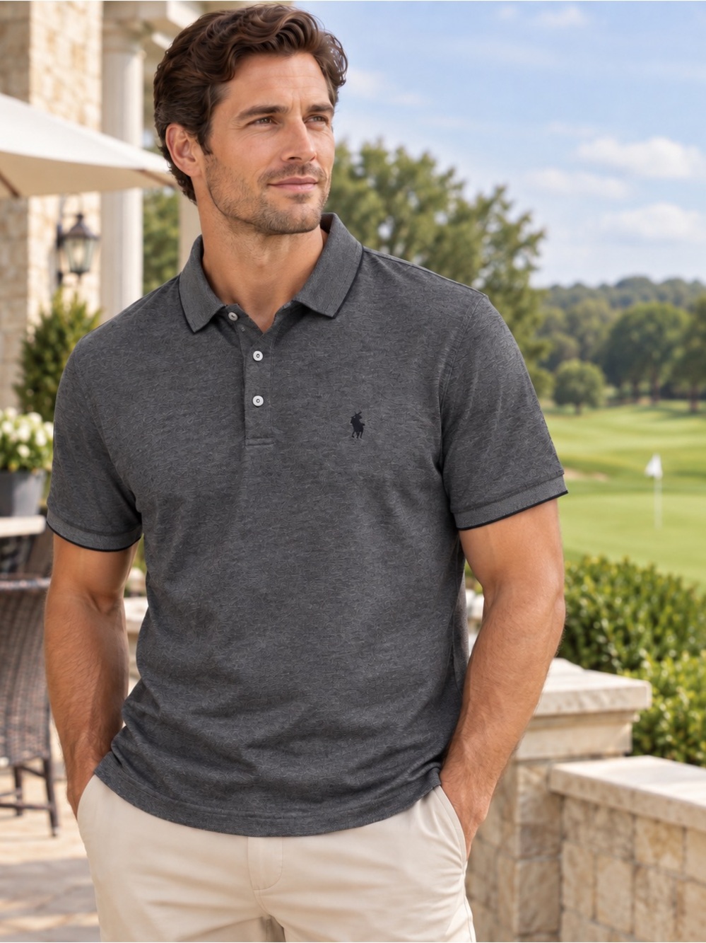 Hart Schaffner Marx Men’s Polo Shirt Large Gray Embroidered Logo Golf Preppy